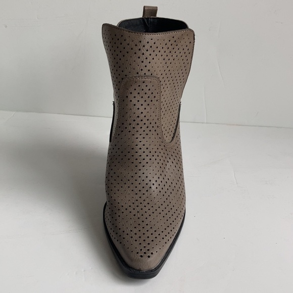 Qupid Mesh V Cut bootie faux leather closed pointy toe side cut 4” dark taupe - Picture 5 of 16